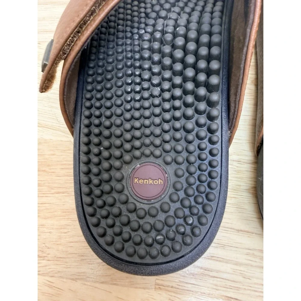 Kenkoh 2319 Women's 9 Massage Sandals Brown Leather Adjustable Slides EU 40 #36